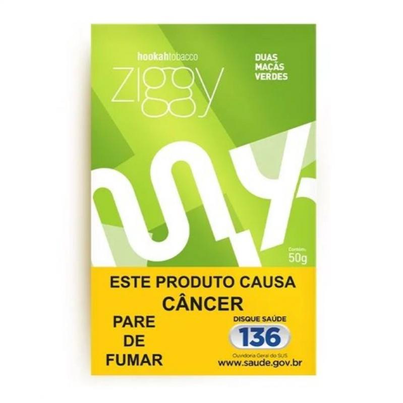 FUMO PARA NARGUILE ZIGGY – DUAS MAÇAS VERDES – PACOTE 10X50G